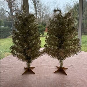 Gold Tinsel Tabletop Christmas Trees